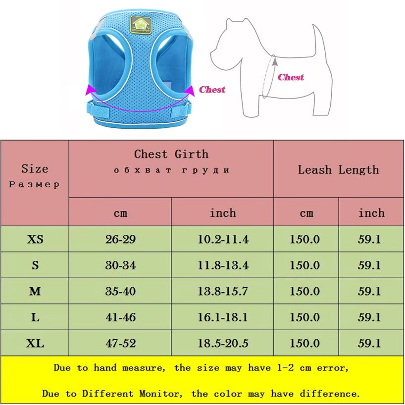 Reflective Puppy Cat Harness Vest with Walking Lead Leash Adjustable Kitten Collar Polyester Mesh Harness for Small Medium Dogs