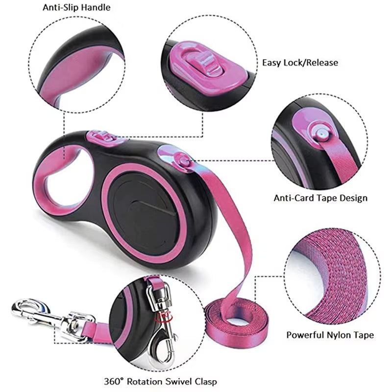 3/5/8M Durable Nylon Retractable Dog Leash Leads Automatic Extending Leash for Small Medium Large Dogs Puppy Walking Leash Rope