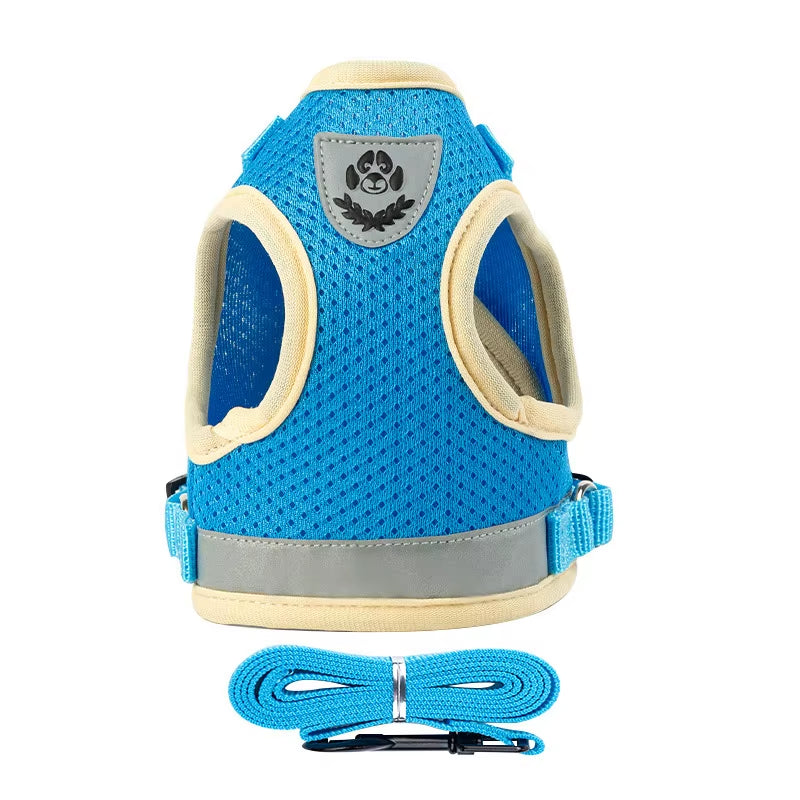 Puppy Harness and Leash Set Breathable Summer Mesh Dog Harness Vest Reflective Pet Cat Chest Straps Chihuahua Yorkies Harness