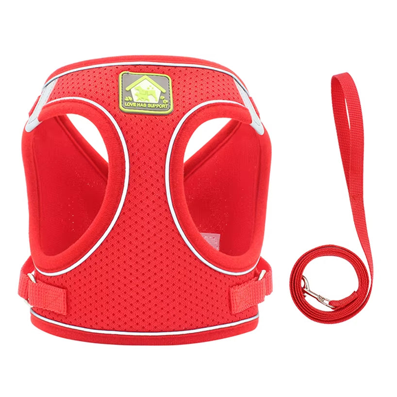 Reflective Puppy Cat Harness Vest with Walking Lead Leash Adjustable Kitten Collar Polyester Mesh Harness for Small Medium Dogs