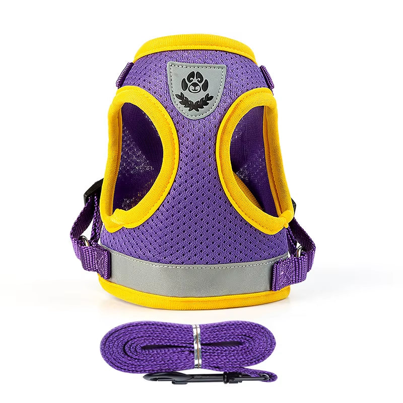 Puppy Harness and Leash Set Breathable Summer Mesh Dog Harness Vest Reflective Pet Cat Chest Straps Chihuahua Yorkies Harness