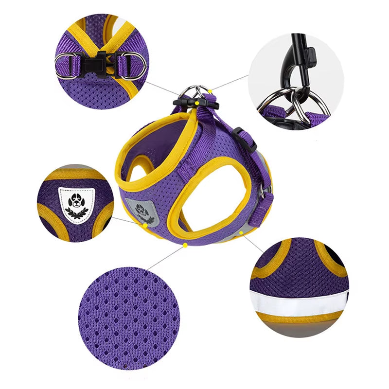 Puppy Harness and Leash Set Breathable Summer Mesh Dog Harness Vest Reflective Pet Cat Chest Straps Chihuahua Yorkies Harness