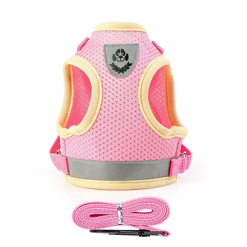 Puppy Harness and Leash Set Breathable Summer Mesh Dog Harness Vest Reflective Pet Cat Chest Straps Chihuahua Yorkies Harness